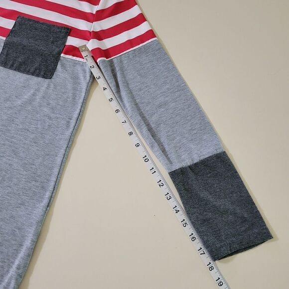 Lucky Red White Stripe Colorblock Long Sleeve Blouse Top - Picture 9 of 13